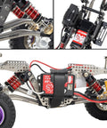 Close-up of GR5 Titanium LCG Chassis Kit Frame Rail Upgrade for Redcat Ascent 18 1/18 RC Rock Crawler with forward tilt design