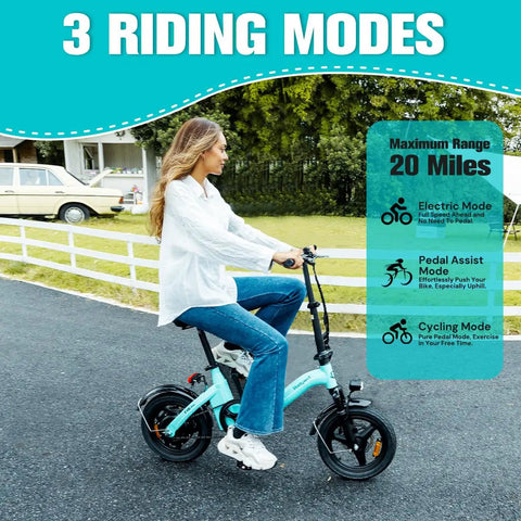 Mini Foldable Electric Bike For Adults And Teens With 400W Peak Motor 20 MPH Top Speed 25 Mile Range 14 Inch Compact Frame Lightweight 46 Lb City Commuter Black