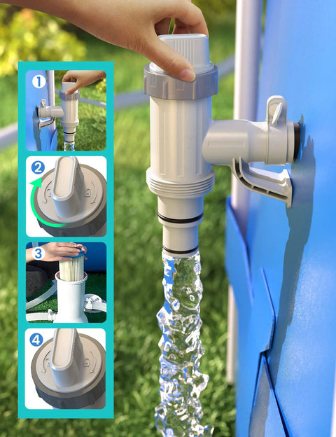 Above Ground Pool Hose Adapter With Plunger Valve And Pipe Holder Replacement Parts Kit For Pool Pump System One Step Flow Stop 2 Pack Durable And DIY Friendly Install, mounted on pool wall