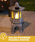 Solar Powered Pagoda Garden Statue With Flickering LED Lantern Outdoor Zen Decor For Calm Vibes In Your Yard Japanese Style Yard Light 13 Inch Tall Polyresin Pagoda With Auto On At Dusk