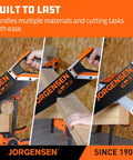 Badass 15 Inch Hand Saw With 8 Tpi Coarse Triple Ground Teeth Cuts Hardwood Fast Using Sk5 High Carbon Steel For Aggressive Ripper Action And Includes Smart Edge Guard cutting through various materials with precision.