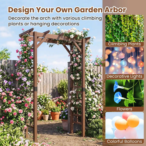 7 Foot Wooden Garden Arbor Trellis With Wide Arch And Strong Side Trellises For Climbing Plants Outdoor Wedding Arch