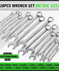 Pro Grade 32-Piece Combination Wrench Set SAE And Metric One Quarter Inch To One Inch And Seven Millimeter To Twenty-Two Millimeter 12-Point Chrome Vanadium Steel For Heavy Duty Auto And Industrial Jobs, 16 pieces metric size shown