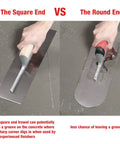 Comparison of square end vs round end in Pro Grade Stainless Steel Pool Trowel Set With Soft Grip Handles And Finishing Trowels in use