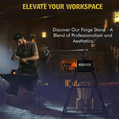 Blacksmith using forge, Forge Starter Kit Stand For Single Burner Blacksmith Kits Heavy Duty Steel Propane Forge Stand in workshop
