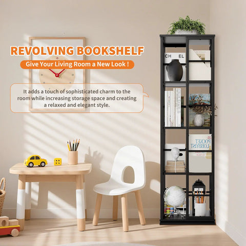 4 Tier 360 Degree Rotating Corner Bookshelf With Industrial Metal Frame And Spinning Storage Shelf Tall 54 Inch Tower