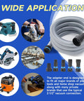 16 Ft Dust Collection Hose Kit For Home And Workshop Vacuum Systems With 1 1/4 Inch Hose displayed with adapters and vacuum tools