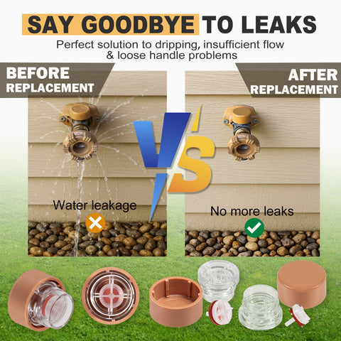 Top-Quality Vacuum Breaker Float Kit for Woodford Model 17 Wall Faucets - Ultimate Anti-Siphon Repair Solution showing before and after leak repair
