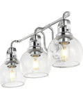 Chrome Three Light Bathroom Vanity Light With Clear Seeded Glass Shades, Metal Wall Sconce, Modern Transitional Farmhouse Style, LED Bulbs Included, 24 Inch Wide Bath Fixture For Quick Upgrades