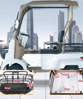 Heavy Duty Four Wheel Electric Mobility Scooter For Seniors With Roomy Cargo Box and Farm Utility Tugger side view showcasing spacious cargo box dimensions.