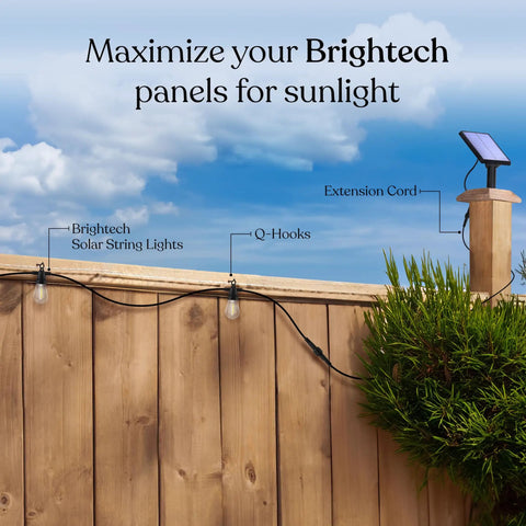 Ambience Pro Waterproof Extension Cable For Solar Outdoor String Lights, 6 ft extension cord on patio fence with solar panel