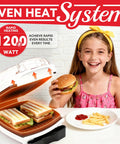 SugarWhisk 1200 Watt Electric Indoor Hamburger Grill Press With Nonstick Plates Panini Maker in use with grilled sandwiches.