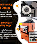 Heavy Duty Electric Rebar Bender And Cutter Combo 1 Inch Steel Bar Tool showing bending mechanism and angle selectors.