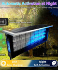 Boss Level Solar Bug Zapper Outdoor For Up To 4000 Sq Ft with 18W Panel and UV light, shown in a garden setting at night.