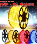 RGB LED Strip Light 65.6ft 20m AC 110 120V Waterproof Rope Light With Remote Dimmable SMD5050 Multicolor on reels in 16 colors.