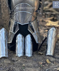 Medieval Knight Lady Half Body Armor Set With Cuirass And Tassets, Pauldrons, Bracers And Leg Greaves on ground