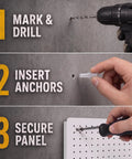 Game Changer Garage Wall Storage System With Four 12X16 Pegboard Panels Six Crystal Clear Bins And Thirty Six Heavy Duty Hooks Super Slick Organization For Tools Or Crafts No Mess Allowed installation process for pegboard panels