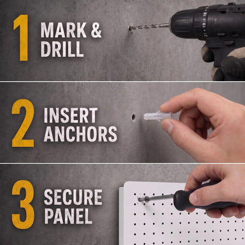 Game Changer Garage Wall Storage System With Four 12X16 Pegboard Panels Six Crystal Clear Bins And Thirty Six Heavy Duty Hooks Super Slick Organization For Tools Or Crafts No Mess Allowed installation process for pegboard panels