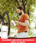 Person using Pro Grade Hydraulic Disc Brake Bleed Kit manual for Shimano TEKTRO TRP on a mountain bike outdoors