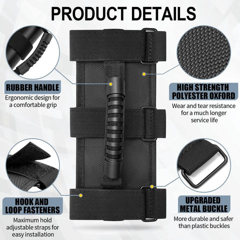 Two Pack Grab Handle Set for Jeep Wrangler TJ YJ JK 1955 to 2023 Easy Three Strap Fit Rugged Metal Buckles