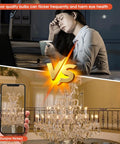 Comparison showing effects of poor quality bulbs causing flicker vs stable illumination with frosted torpedo tip B11 chandelier bulbs.