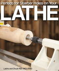 Wood lathe with a cylindrical wooden turning blank mounted between headstock and tailstock.