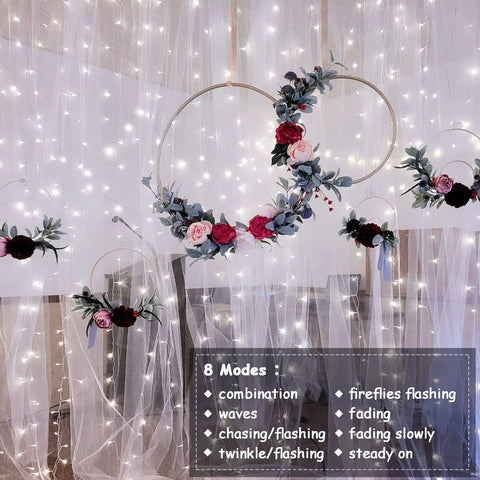 Battery Operated Curtain Lights 300 LEDs 9.8ft By 9.8ft Fairy String Lights With Remote And Timer, floral decor display