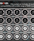 BMW Compatible 21 Piece Wheel Lock Nut Key Kit All In One Socket Tool Set showcasing 20 socket sizes.