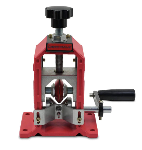 Front view of Hand Crank Copper Wire Stripper And Cable Stripping Machine For Wires 18 AWG To 1250 Kcm With Adjustable Clamps