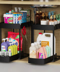 Heavy Duty Sliding Under Sink Organizers 2 Pack Black Pull Out Cabinet Drawers storage cleaning supplies under sink