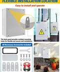 Heavy Duty Electrical Junction Box 16x12x8 Inch IP66 Nema 4X Rated Steel Enclosure displayed with installation details.