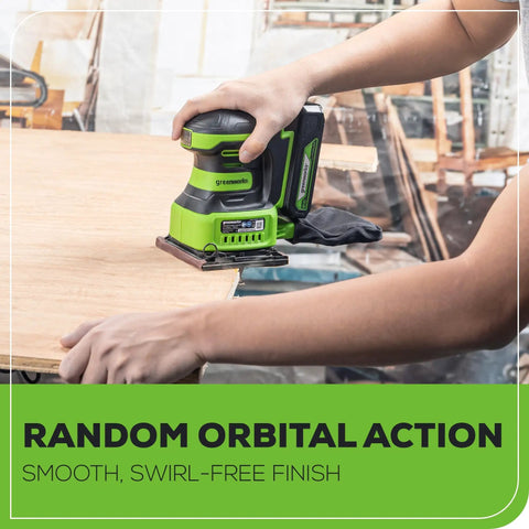 Person using Cordless 24V Quarter Sheet Sander With 2Ah Battery And Charger, Lightweight 2.3 Lb Design, 11,000 RPM