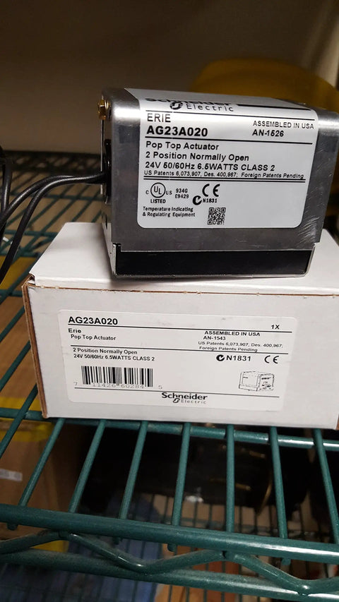 Pop Top Actuator With Synchronous Hysteresis Motor, Normally Open Electrical Position, Rugged Stainless Steel Base Plate And Aluminum Cover, Smooth Fast Top Opening Action For Industrial Machinery And Automation Projects, AG23A020 on box