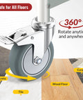 Set Of Four Heavy Duty Workhorse TPR Rubber Caster Wheels With Sturdy Steel Base And Lock It Down Tight Brakes Slick Rolling 4 Inch Casters for smooth rolling on different floor types.