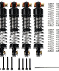 1/24 RC Crawler Shocks Upgrade Kit With 40mm Big Bore Oil Shock Absorbers For SCX24 FCX24M And Most 1/24 Scale Off Road Rigs Aluminum Brass Lightweight Damper Replacement Parts kit with components on display including springs and screws