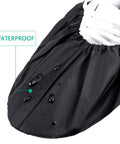 Close-up of black waterproof shoe cover with water droplets, part of 8 Pairs Non Slip Reusable Shoe Covers Waterproof Boot Covers With Elastic Band For Easy Fit And Secure Wear Protecting Household Floors And Carpets From Dirt And Dust Machine Washable Large.