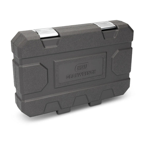 Black storage case for 1/2 Inch 6 Point Metric Universal Impact Socket Set, 15 Piece, Built Tough In Cr-Mo Steel with latches