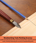 Top Shelf Precision Woodworking Marking Knife Bang On Dovetail Layout Scriber For Hella Clean Cut Lines High Carbon Steel Heavy Duty Carpenter Shop Tool on wood with blue pencil.