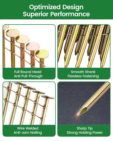 Close-up of Straight Shooting 1 3/4 Inch 15 Degree Roofing Nails showing full round head, smooth shank, and sharp tip features.