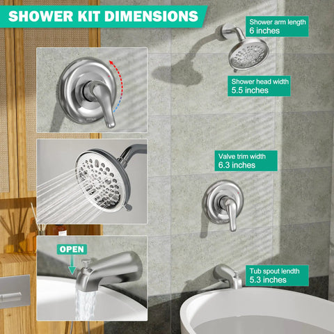 Tub And Shower Faucet Set With Rain Shower Head Chrome Tub Spout Single Handle Trim Kit Valve Included High Pressure Rain Shower