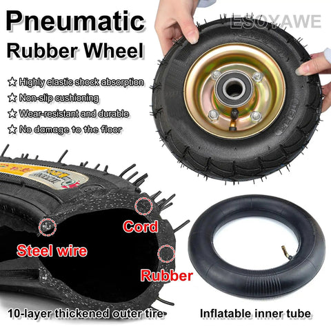 Heavy Duty 8 Inch And 10 Inch Pneumatic Rubber Caster Wheel Set Of 4 Slick Rollin Swivel Casters With Integrated Brakes, tubular design in hand.