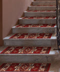 Non Slip Stair Treads Set Of 13 Oriental Peel And Stick Alfombras In Bold Red on marble stairs, easy install adhesive, 8x30 inches