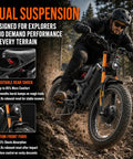 Heavy Duty Dual Motor Electric Bike For Adults, 6000W 52Mph Beast Mode Off Road E Bike With 300 Mile Range, 26x4.0 Fat Tires And Full Suspension Weekend Warrior Rig in action on a rocky trail.