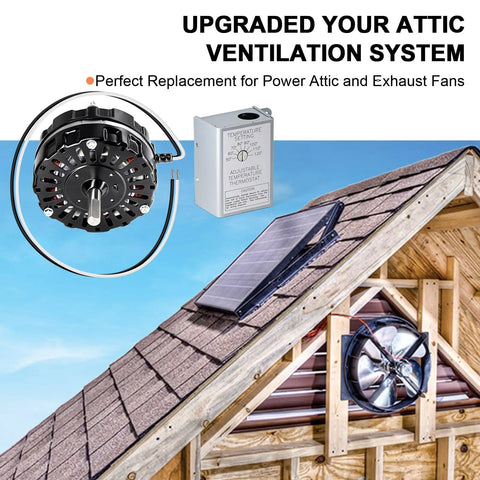 Attic Easy Swap Fan Motor Replacement With 120V Adjustable Thermostat Switch For Power Attic Vents And Exhaust Fans Fits Lomanco 2000