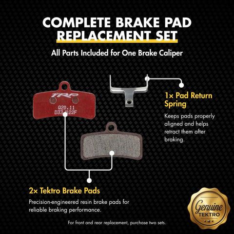 Performance Semi Metallic 4 Piston Bicycle Brake Pads Set displayed with two pads and a caliper spring on black background