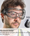 Over Glasses Safety Goggles For Men And Women Anti Fog And Anti Scratch HD Lens ANSI Z87 And EN166 Approved worn over prescription glasses