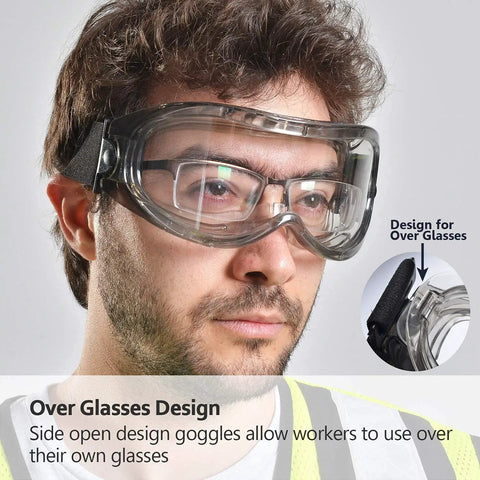 Over Glasses Safety Goggles For Men And Women Anti Fog And Anti Scratch HD Lens ANSI Z87 And EN166 Approved worn over prescription glasses