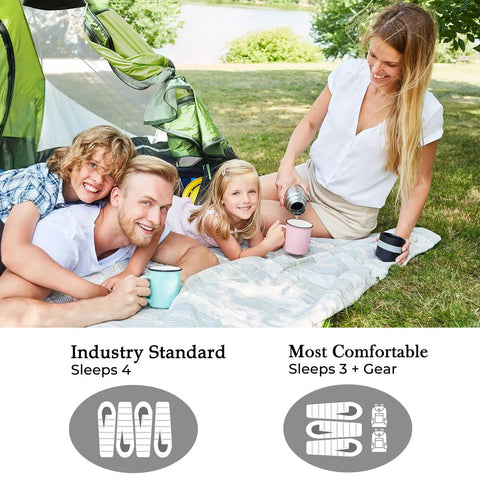 Family enjoying outdoor camping by 4 Person Easy Pop Up Tent With Automatic Setup No Fuss Waterproof Family Camping Tent With Skylight And Removable Rainfly Two Doors 190T Polyester PU 3000 Coated For Rainy Days And Sunny Campouts