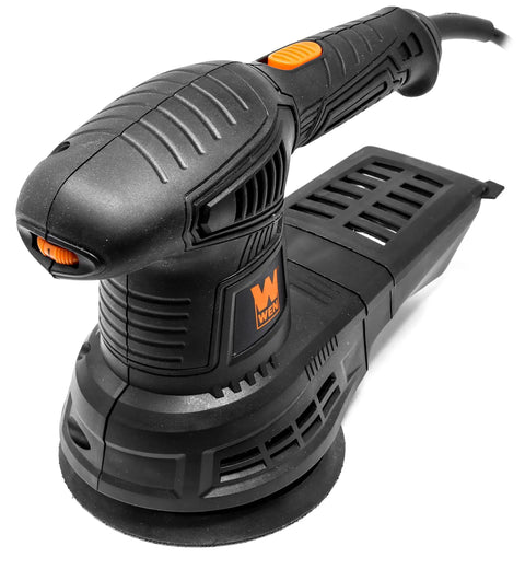 5 Inch Variable Speed Random Orbital Sander With 3.7 Amp Motor, Dual Grip Handle, Hook and Loop Pad, 6000 to 13000 Orbits Per Minute