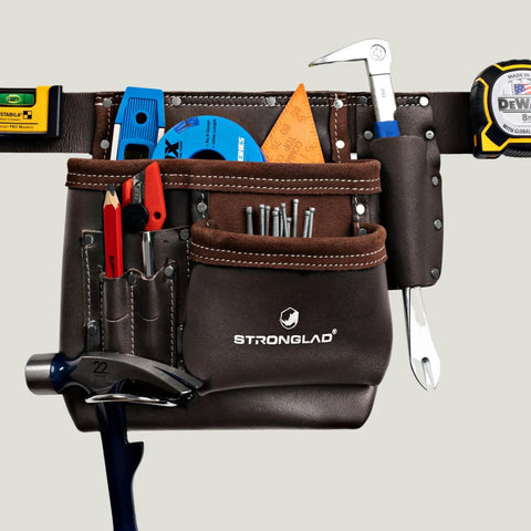 6 Pocket Oil Tanned Leather Tool Belt For 29 To 46 Inch Waists, Heavy Duty Utility Pouch Built For Carpenters Drywallers And Electricians